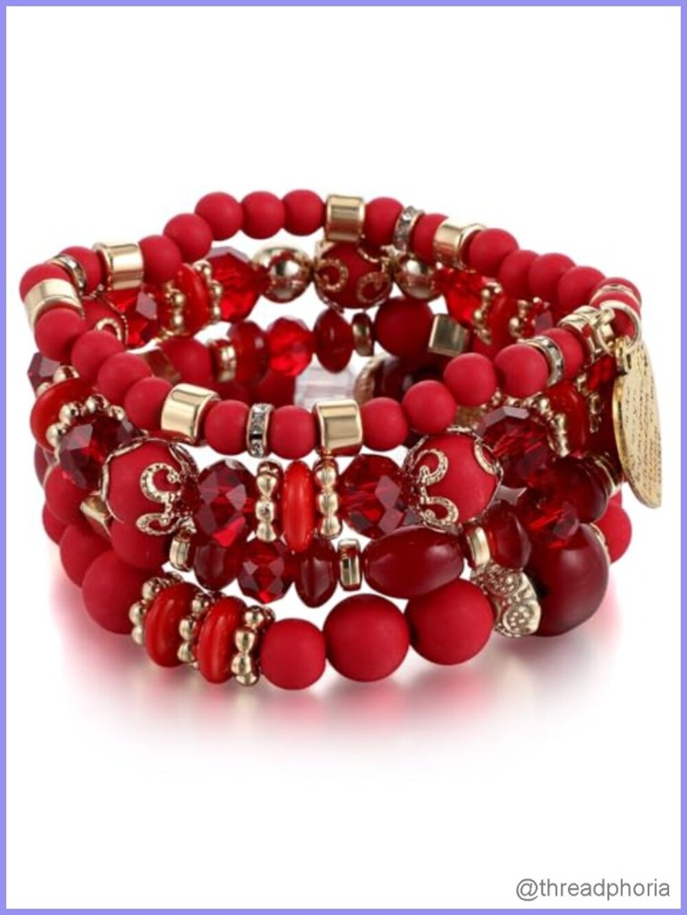 Layered Beaded Stretch Bracelet Set with Gold Accents, Adjustable Women's
